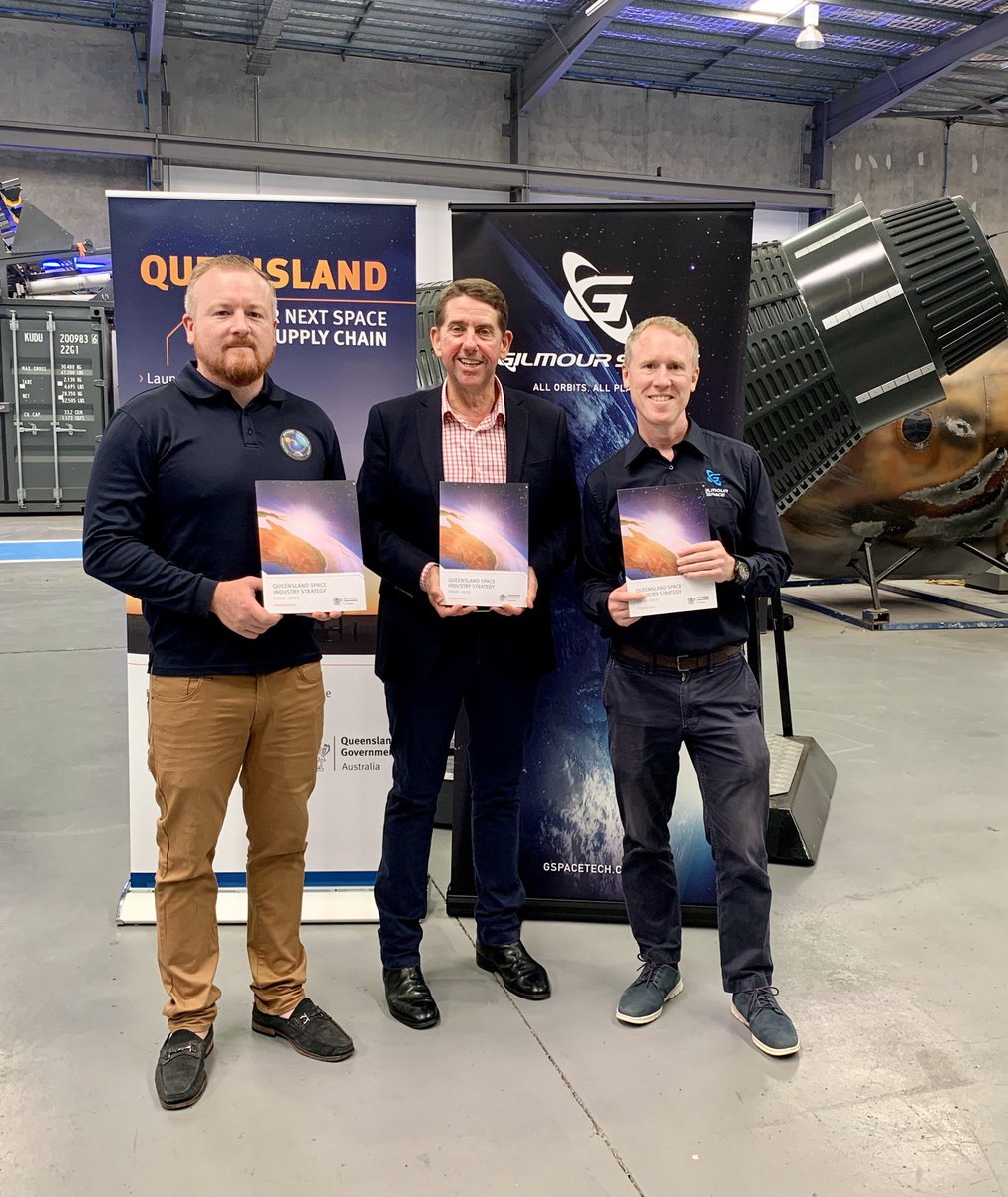 GilmourSpace's tweet photo. Today, Minister Cameron Dick visited our factory and unveiled a new Space strategy for QLD:
🚀 $8M over 5 years to grow the space industry; 
🚀 focus on *launch*, ground stations, earth observation, robotics and automation. 

Minister release: https://t.co/QL18VrQkks https://t.co/MTc6FzVfTF