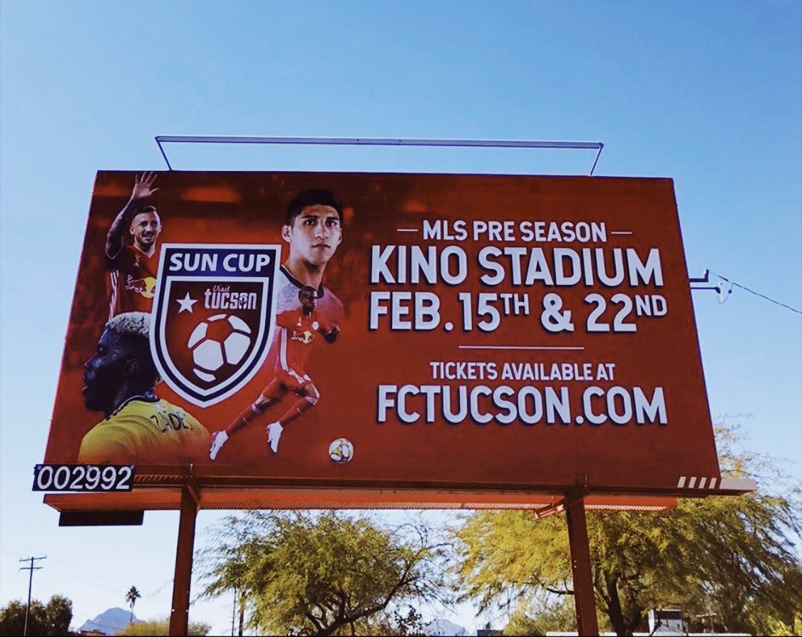 SportingKC_PR's tweet photo. *tap tap* this thing on? 🎤 

WE BACK, SKC NATION!

@SportingKC opens the @VisitTucsonCup at 5pm CT vs @RealSaltLake. We're on the billboard. They are not. 😎

#SKCPreseason // @ChildrensMercy https://t.co/bZUYrrNA5j