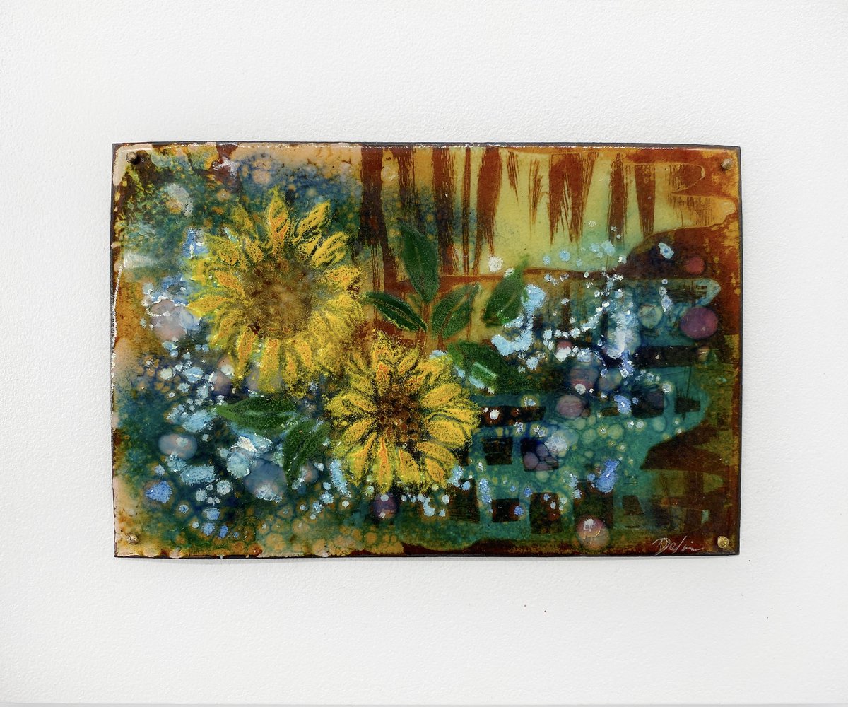 FireFusionBoise's tweet photo. The beautiful weather this week has us itching for spring time! This beautiful enameled copper panel by Delia Dante is available in our Gallery at 1322 W Main St, Boise! Come see our space before our remodel 10-6 Tuesday-Saturday! https://t.co/QIuvFv39bB