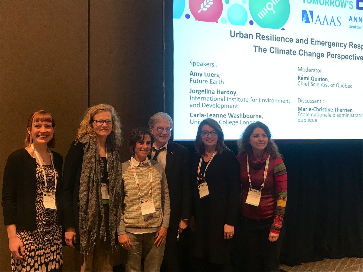 SciChefQC's tweet photo. How should research support cities facing climate change? An engaging panel at #AAASmtg with @amyluers @FutureEarth @CarlaWashbourne @Cite_ID @IDRC_CRDI @INGSciAdvice https://t.co/6KVe961ywJ