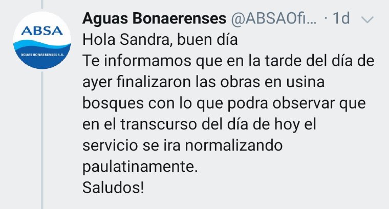 pinchasan's tweet photo. A ver @ABSAOficial no entiendo en tweet dicen q se había solucionado pero acabo de llamar 15/02 18.30 y una grabación dice q esta zona x trabajos en 125 y 48 tendremos problemas c 💧🚰🚿🚽 x lo q me dieron nro 2908907 pero a la mañana no me quisieron dar #ABSAMiente https://t.co/26ve7422an