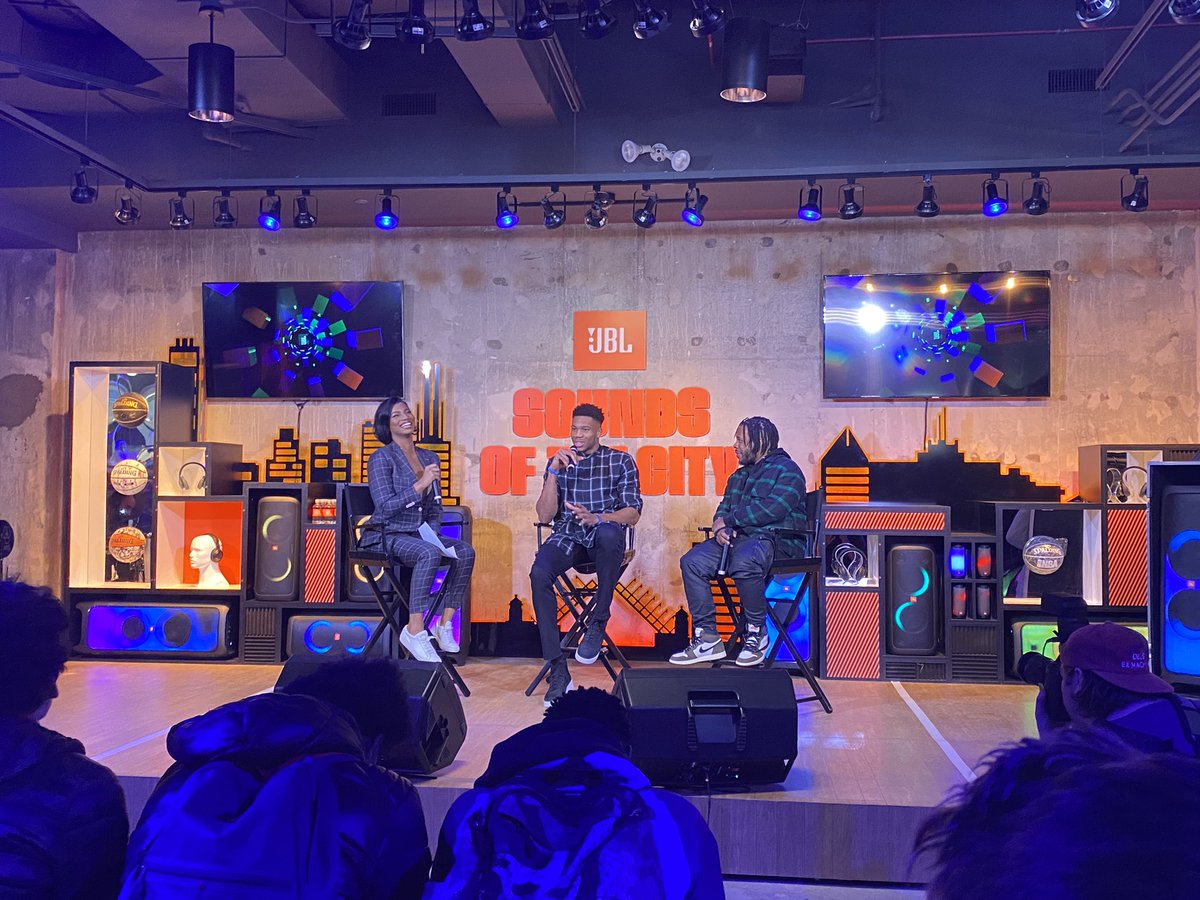 Big day at #JBLxSOTC with reigning MVP <a href="/Giannis_An34/">Giannis Antetokounmpo</a> and <a href="/MrSwoope/">Swoope</a>   chatting about basketball, giving back to the community and of course, music.