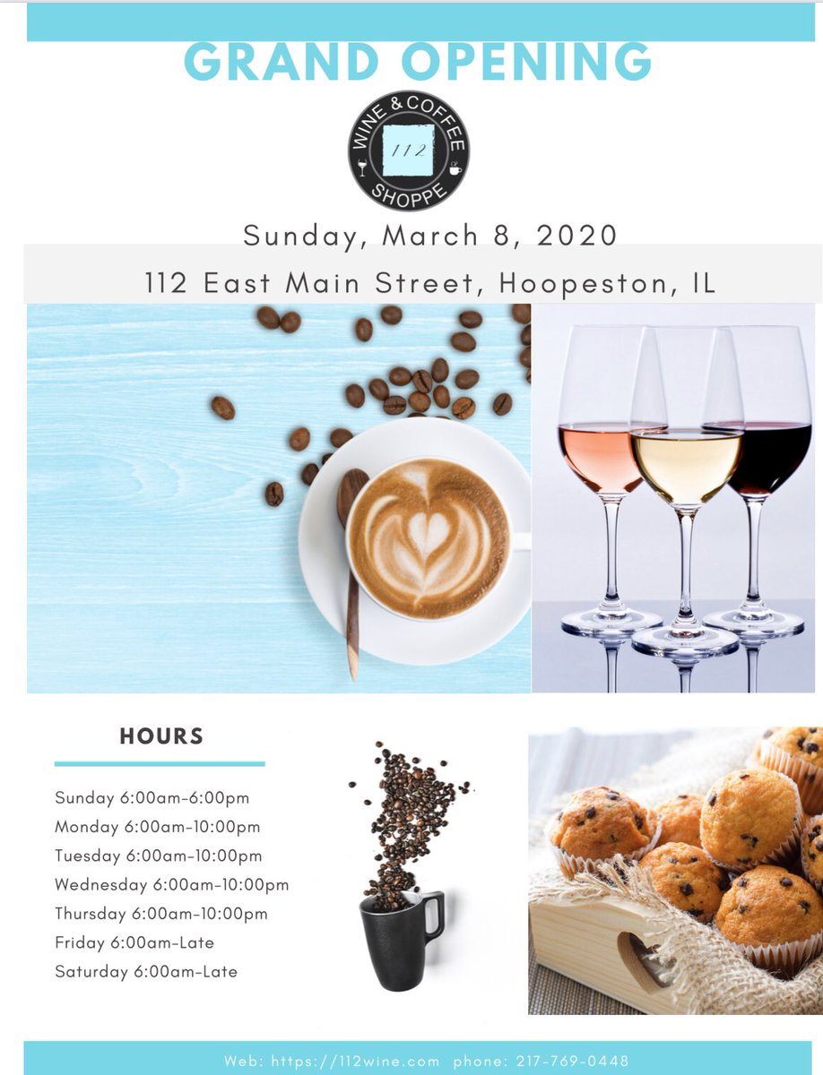 112wineevents's tweet photo. We’re excited to announce our grand opening! #openingsoon #112 #downtownhoopeston  #coffeehustlewinerepeat #localcoffeeshoppe https://t.co/LX1K6jvHib
