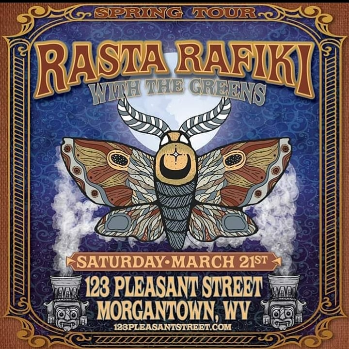 123pleasant's tweet photo. Rasta Rafiki and The Greens Saturday, March 21st 8pm. 💛💙 #WestVirginia #WVU #HailWV #GotoWV #CountryRoads #Mountaineers #BeatBaylor #GoldNBlue #Huggstown
#123pleasant https://t.co/rK2ULKht4H