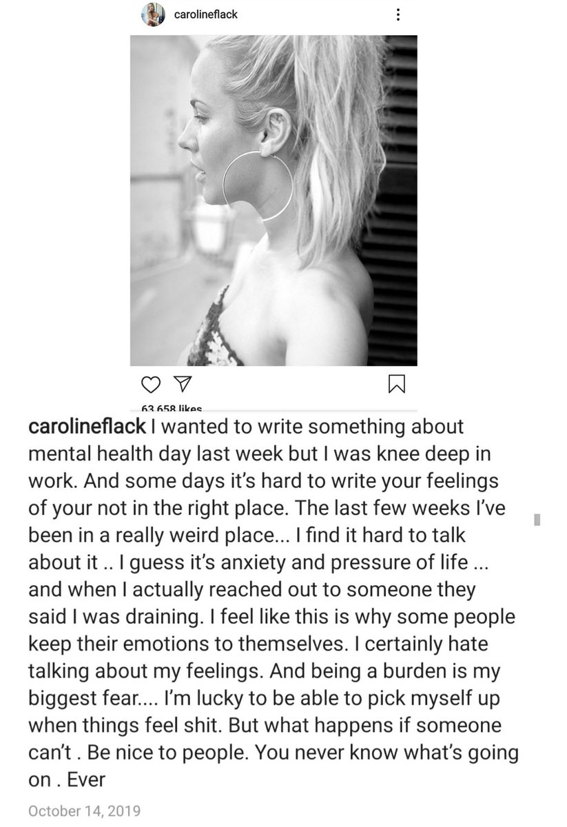Myra31087244's tweet photo. Caroline Flack recently posted something about mental health and the fact that she reached out to someone when she was feeling bad and that person said she was draining.
People simply dont know how to be nice to eachother anymore!!
#ripcarolineflack https://t.co/2homa9EVdp