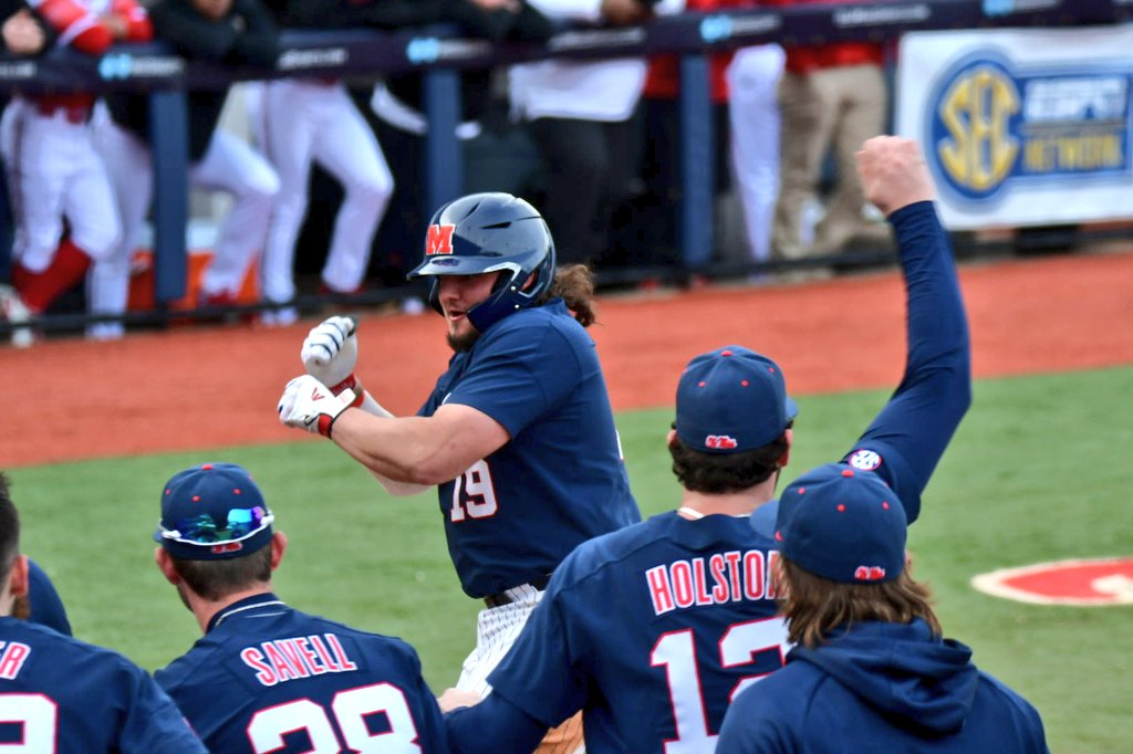 aaronfitt's tweet image. Mark it down, @OleMissBSB fans. Feb. 15, 2020: The day the Legend of Cael Baker was born. Just broke a 5-5 tie in the 7th with a two-run homer off Jared Poland, his 2nd long ball of the day. 4-for-4, 4 RBI. Punished fastballs earlier, so they fed him offspeed, and he hit a CH out