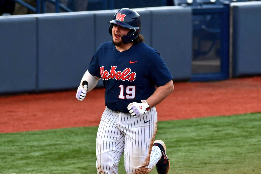 aaronfitt's tweet image. Mark it down, @OleMissBSB fans. Feb. 15, 2020: The day the Legend of Cael Baker was born. Just broke a 5-5 tie in the 7th with a two-run homer off Jared Poland, his 2nd long ball of the day. 4-for-4, 4 RBI. Punished fastballs earlier, so they fed him offspeed, and he hit a CH out
