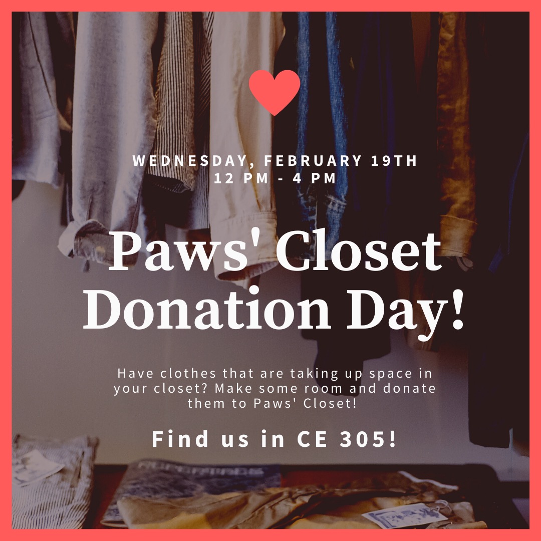 iupuiPAWS's tweet photo. It’s never too early for some spring cleaning! 🧹🌸 Open up your closets because Paws’ Closet is having a donation day this Wed, Feb. 19! Drop your lightly used clothing off at room 305 in the Campus Center between 12 and 4! https://t.co/2cfeJUXiby