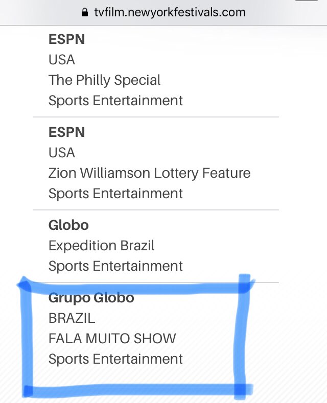 Nessa semana o #FalaMuito foi indicado na categoria Sports Entertainment do NewYorkFestivals. Tão deixando a gente sonhar!!