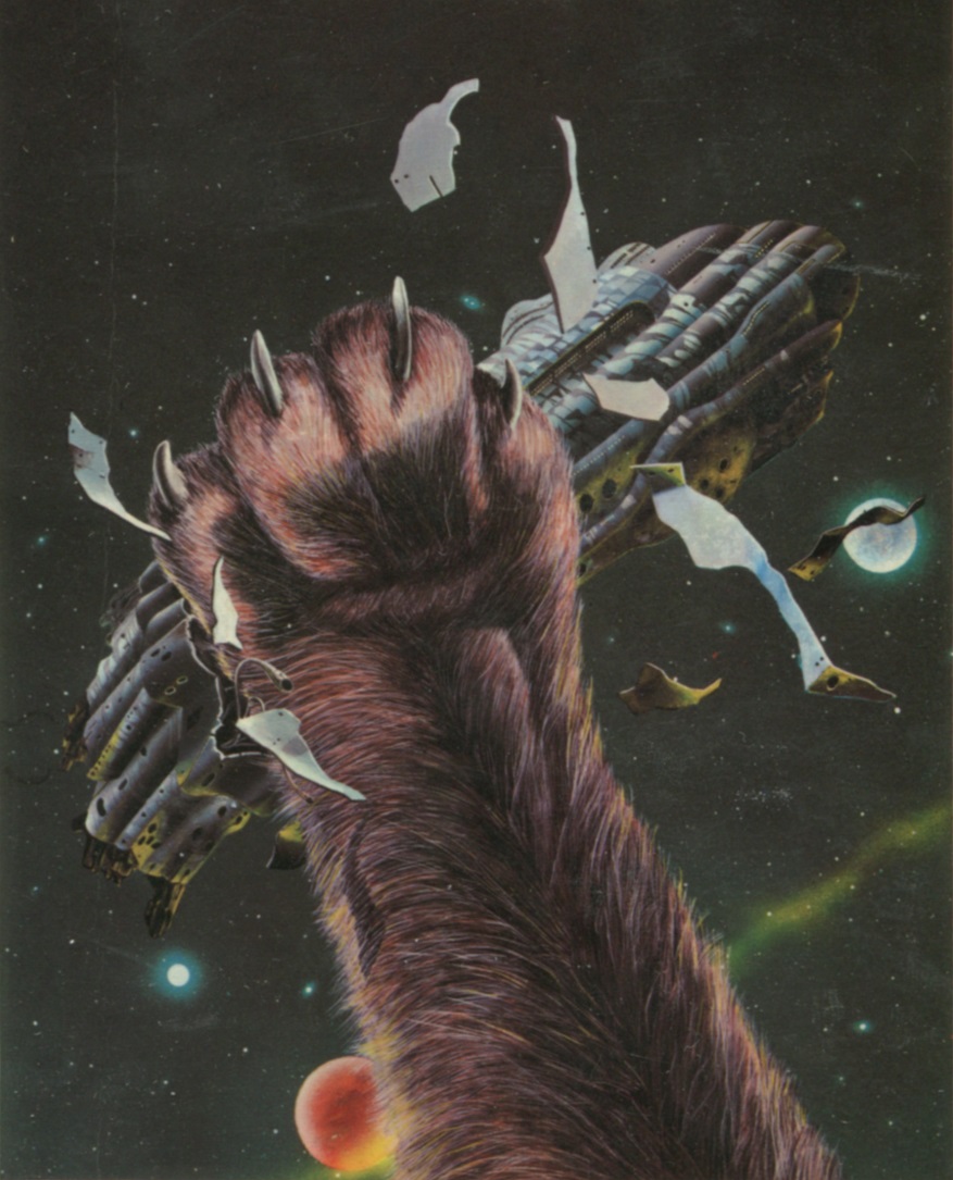 Attack of Space Cat Saturday! From 'The Best Of Fritz Leiber,' 1974. Artist is uncredited but is probably Tony Roberts.  http://ski-ffy.blogspot.com/2012/05/best-of-fritz-leiber-1944-1970.html  #Caturday