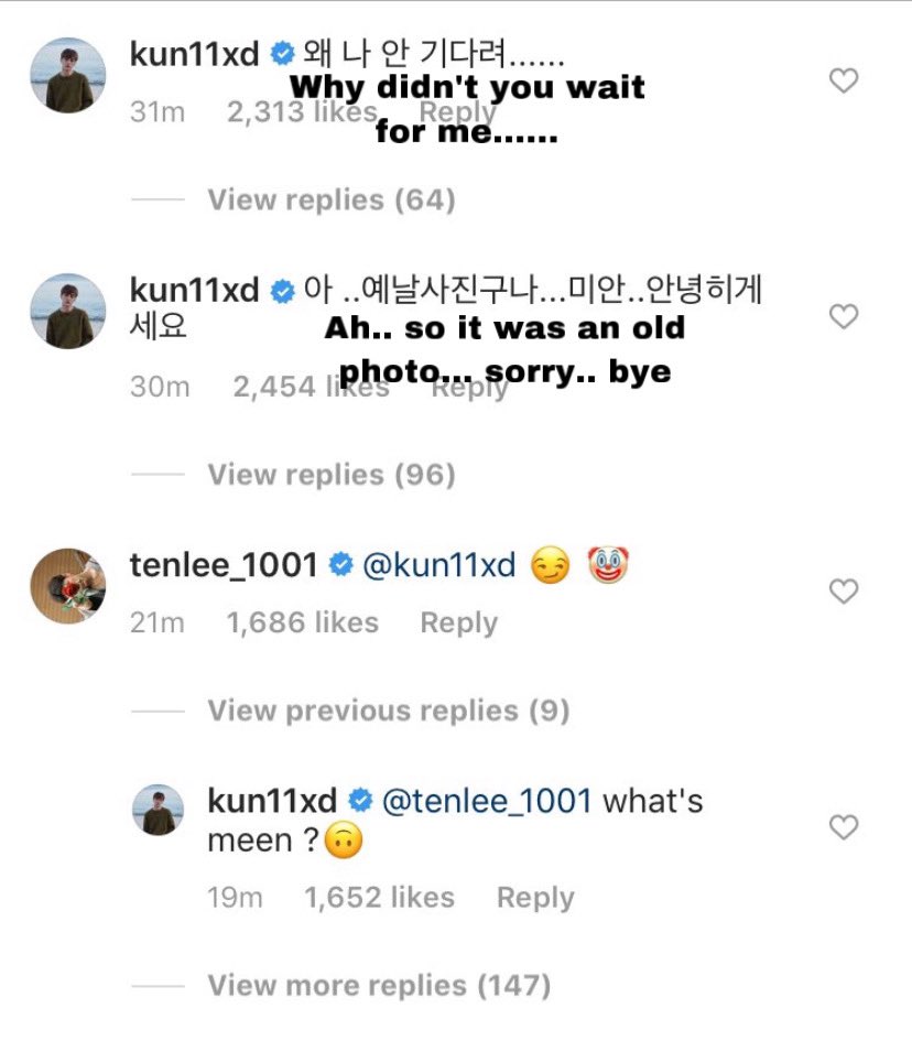 3. Ten calling Kun a clown  when he got confused and thought ten left him out of the photo, then Ten telling him the emoji meant that he was cute 