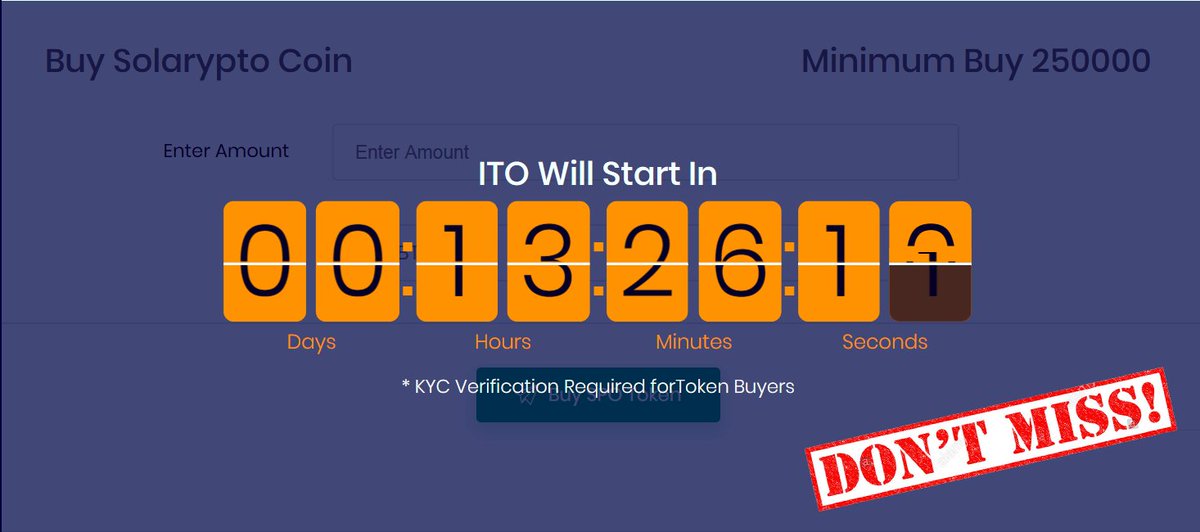 solarypto's tweet photo. ➡️Initial Token Offering Starts in ⏰13 Hrs 26 Min  With 40% Bonus Tokens! Don't Miss Out! 
📔Kyc Verification Required for Token Buyers*.

📓KYC verification will come to an end on the 22nd of February, 2020.

#crypto #bitcoin #cryptocurrency #btc #ethereum https://t.co/jpIRzunXM9