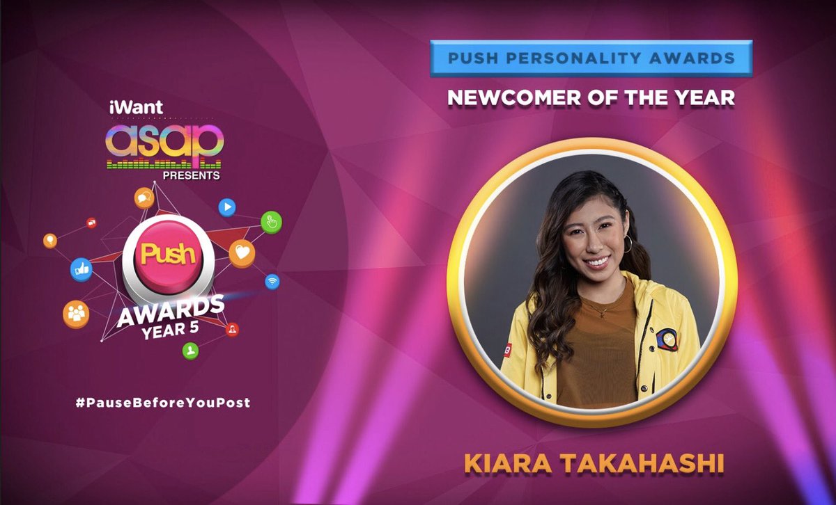 ABSCBN's tweet photo. PUSH welcomes #KiaraTakahashi as this year’s Newcomer of the Year! #PUSHAwardsYear5 #PauseBeforeYouPost #iWantASAPPUSHAwards5ever https://t.co/PtDWWf03E3