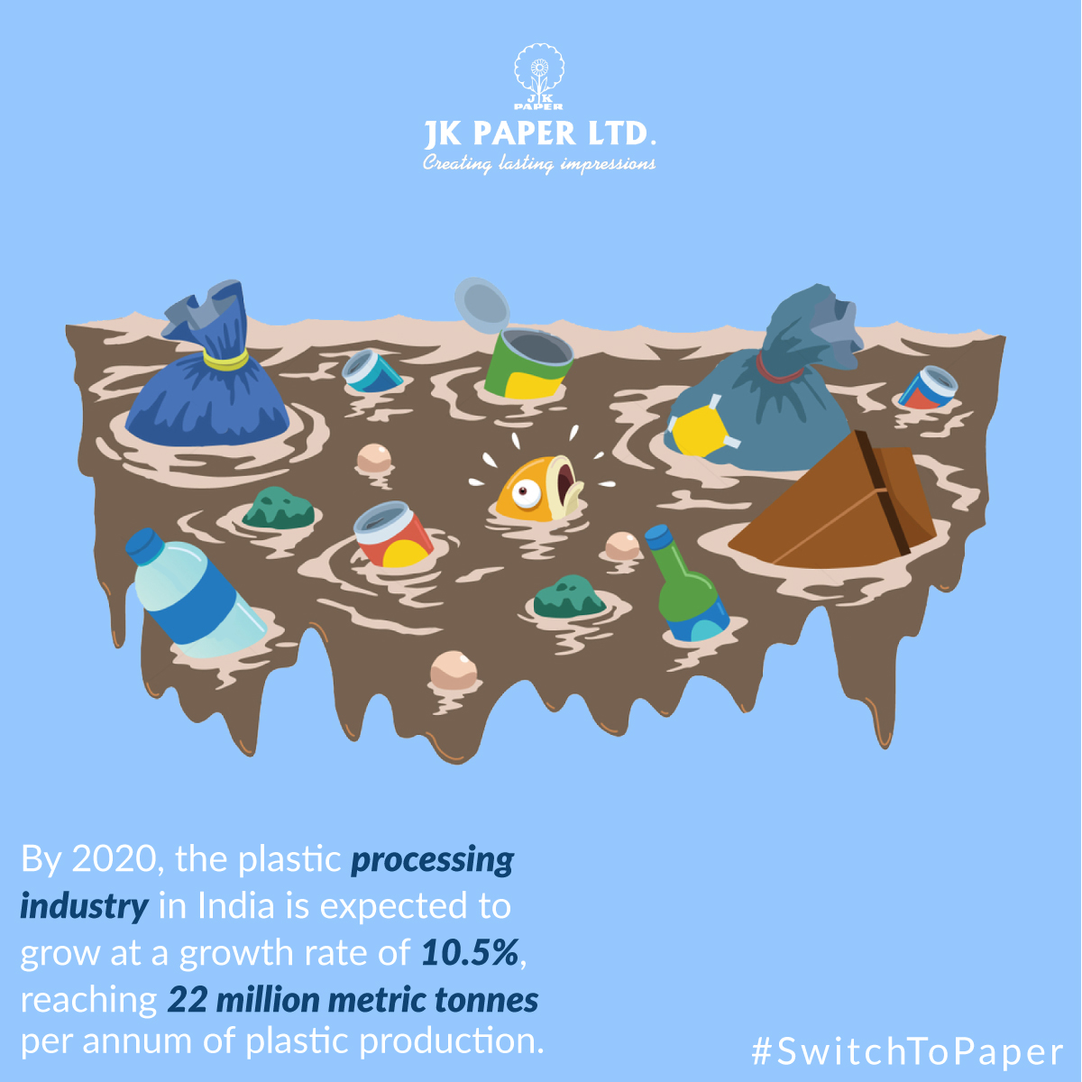 JKPaperIndia's tweet photo. Here's why we need to #SwitchToPaper. By 2020, the plastic processing industry will reach 22 million metric tonnes per annum of plastic production, according to the FICCI. An increase in the consumption of plastic will almost certainly result in a rise in plastic waste. https://t.co/fWUjO1bPzZ