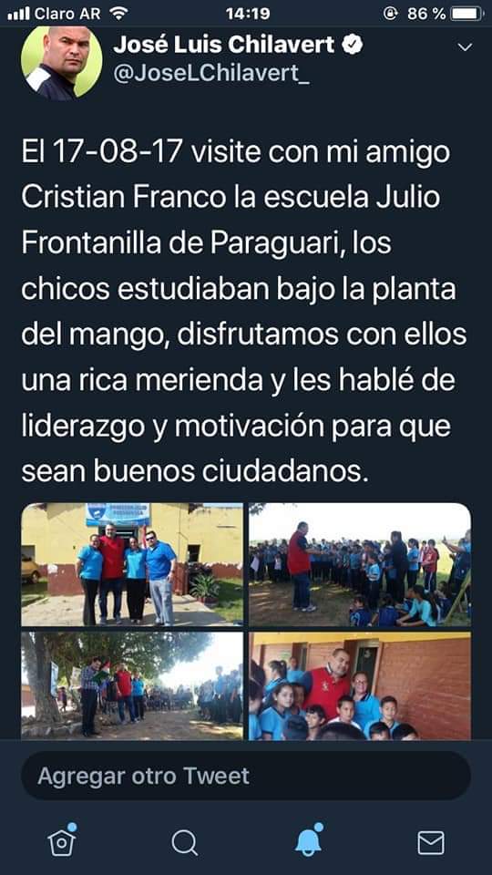 Gracias <a href="/JoseLChilavert_/">José Luis FelixChilavert Gonzalez</a> hoy la escuela Julio Frontanilla  de Paraguari ya es una realidad capo😃