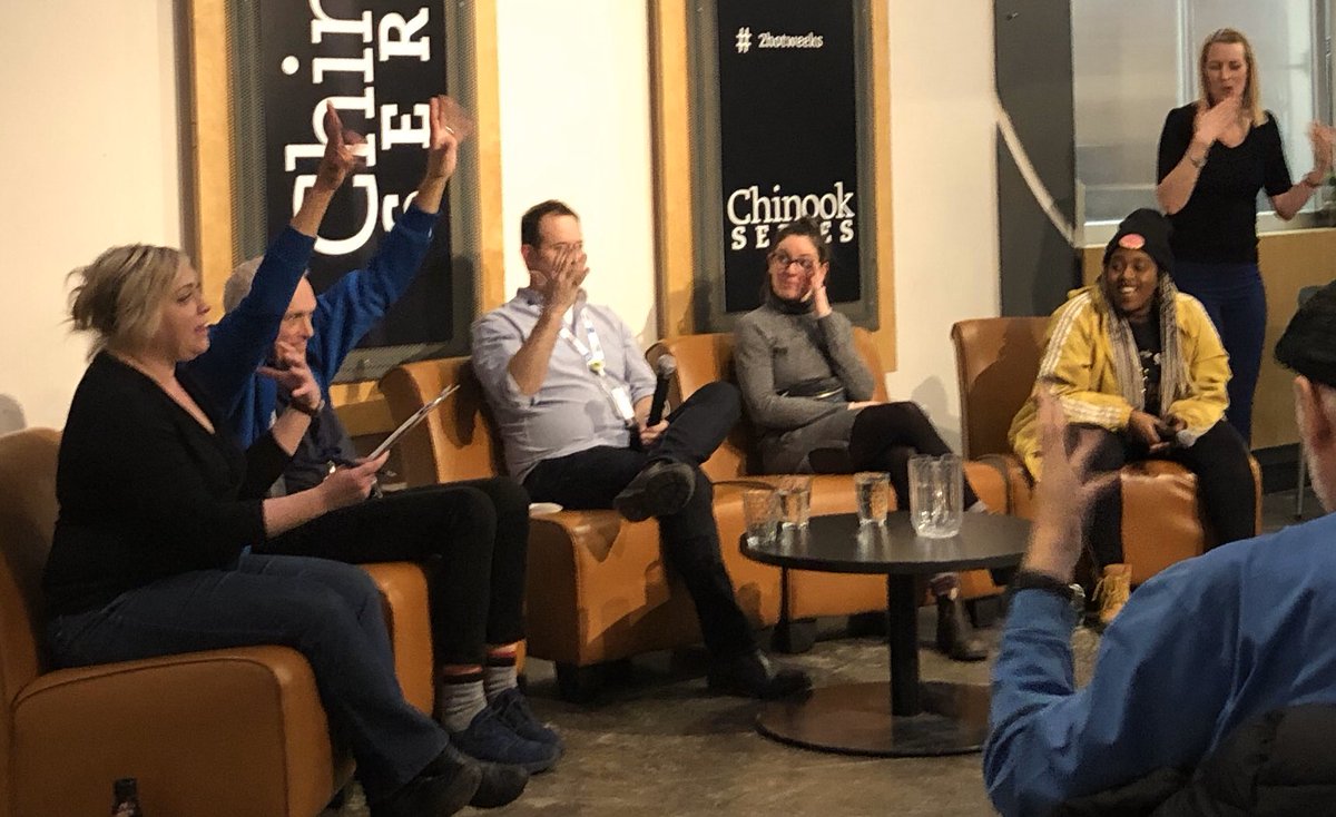 albertapodnet's tweet photo. Lots of interesting observations about art and lived experience from panelists Allan Moore, @auriclus, @marynia_fekecz, and @_nasRAD, on a panel moderated by @Fawnda for @IDontGetItYEG at @ChinookSeries. https://t.co/ZTZX3nPZIG