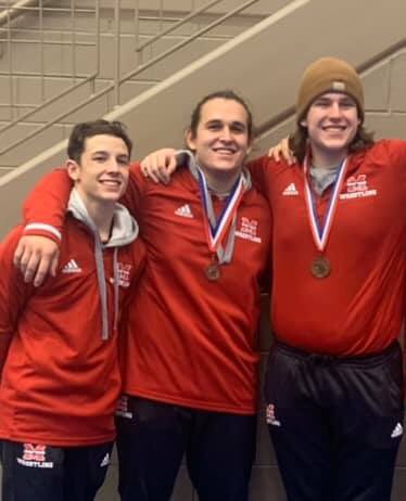 Marcus_HS's tweet photo. Way to go boys!!!! Three of our Varsity boys are headed to state in Houston! Congratulations to Zae Mcpherson @120, Aidan Forgay @ 220 and Ethan @ 285. STATE BOUND!!!❤️🖤🤼 https://t.co/ovYBbcgrhB