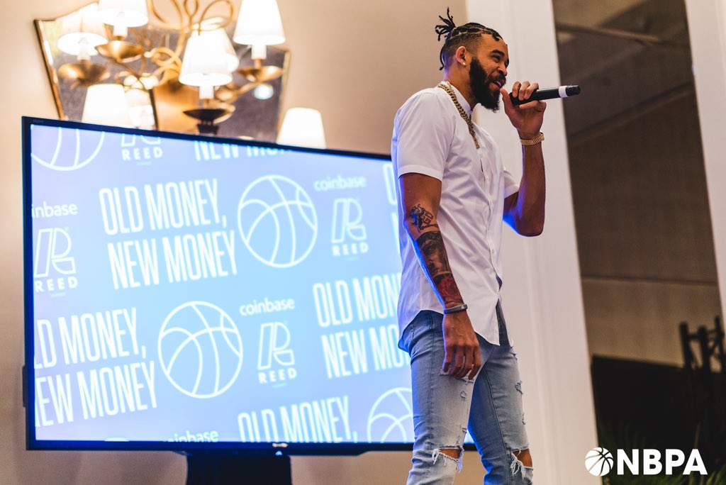 TheNBPA's tweet photo. Old Money, New Money.
Connecting the dots to the future, a panel featuring @JaValeMcGee, Dee Goens and Jacob Horne of @Coinbase, and @Kez_Reed of Reed Company, share their hustle in the world of cryptocurrency and how to think ahead. #OneCourt https://t.co/dptuaXhw8L