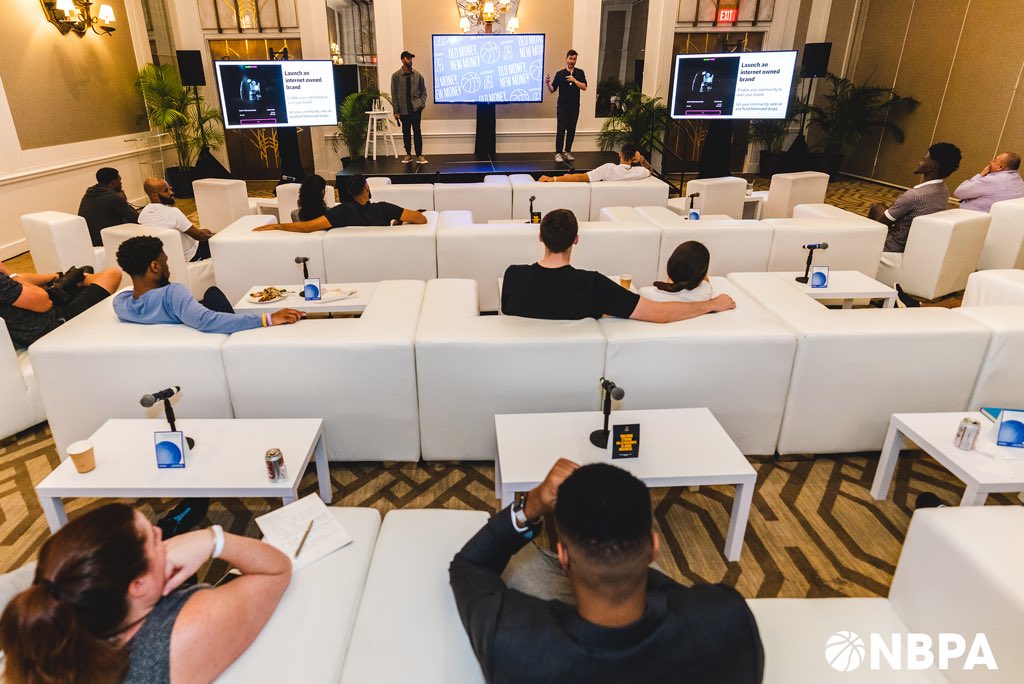 TheNBPA's tweet photo. Old Money, New Money.
Connecting the dots to the future, a panel featuring @JaValeMcGee, Dee Goens and Jacob Horne of @Coinbase, and @Kez_Reed of Reed Company, share their hustle in the world of cryptocurrency and how to think ahead. #OneCourt https://t.co/dptuaXhw8L