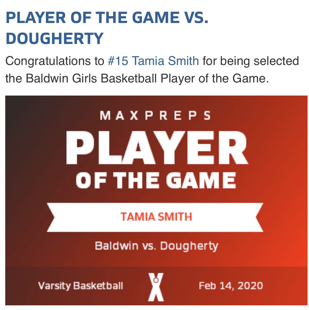 TeamMiaJ's tweet photo. Grateful for this recognition. So so disappointed to have lost in the state playoff by 1pt. #23pts #7rebounds #leftitonthecourt #BaldwinBravettes #backtothegym https://t.co/Rg1kf30dTe
