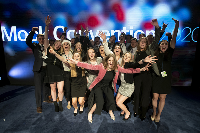 wlunews's tweet photo. Mock Convention 2020 wraps up with a prediction that the Democratic nominee for President of the United States will be Senator Bernie Sanders. Congratulations to our hard-working students! See the full album: https://t.co/LzYmsgXnRM @mockconvention #MockCon2020 #WashingtonAndLee https://t.co/WO84DiTTU8
