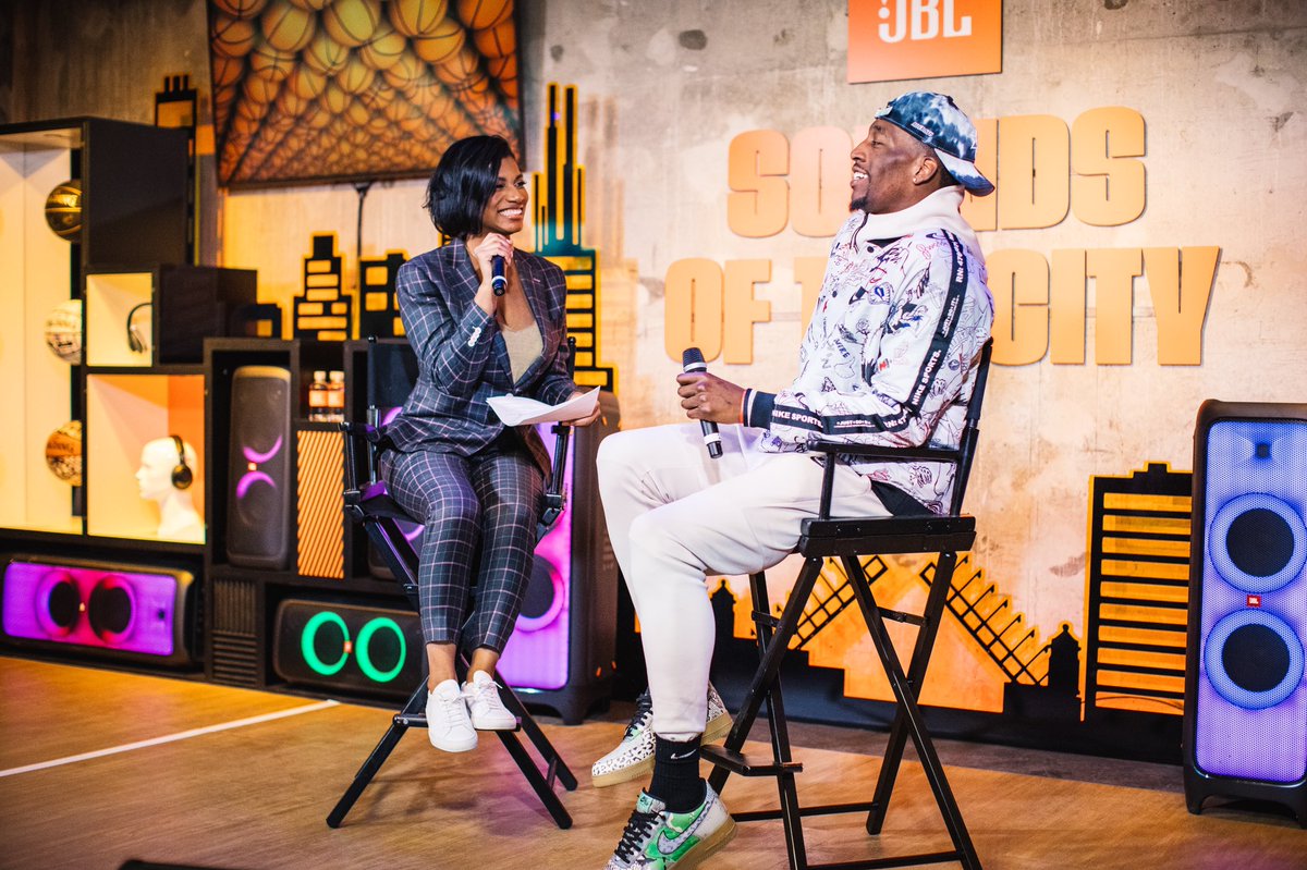 Taylor Rooks and <a href="/Bam1of1/">13am Adebayo</a> chat it up at #JBLxSOTC!