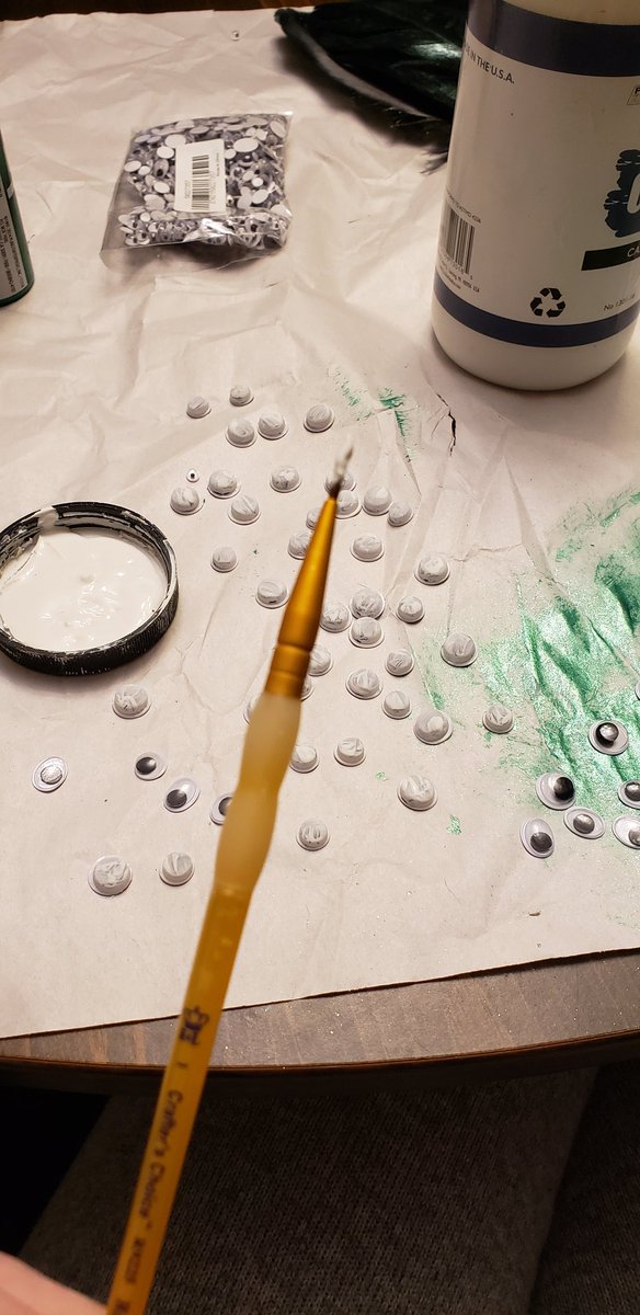SheenaB0t's tweet photo. Guess who painted googly eyes and feathers today? You guessed it, me. Step 1 of 350 complete. #cosplay https://t.co/t0PwMds3Zn