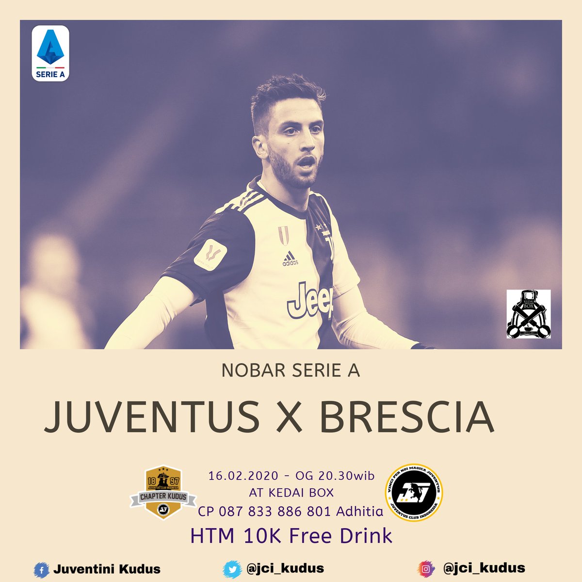 Info Nobar nanti malam gaes!
Juve X Brescia
OG 20.30Wib
At Kedai Box
HTM 10K inc. Drink
Cp 087833886801 <a href="/adhitia1897/">adhitia harimurti</a> 
AYO NOBAR!
#FinoAllaFine #ForzaJuventus