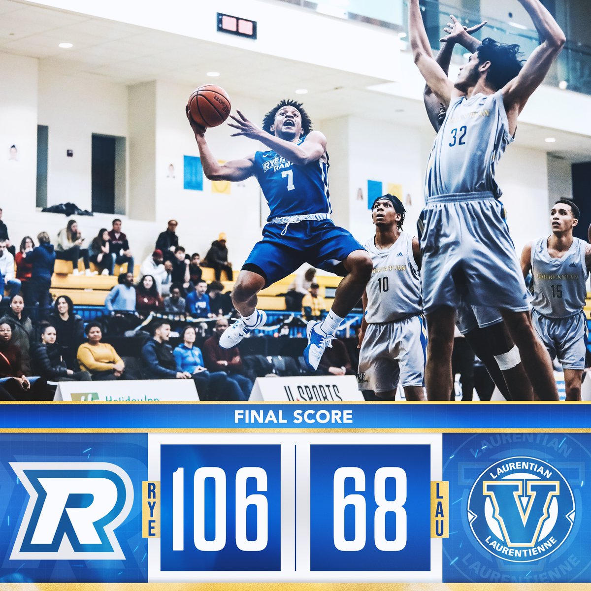 M🏀| <a href="/LUVoyageurs/">Laurentian Voyageurs</a> gets added to the growing list of ranked opponents getting crushed by <a href="/RyersonRamsMBB/">Ryerson MBB</a>.

Rams get the 106-68 "upset" to close out their regular season. 

#weRrams