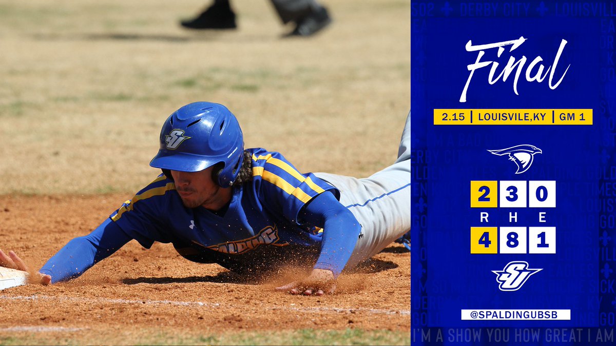 𝐄𝐀𝐆𝐋𝐄𝐒 𝐖𝐈𝐍!
Spalding takes down Anderson, 4-2, in the nightcap.

SU STATS⤵️
🔵 Evan Trentman: 2-for-3, 1 RBI, SB
🔵 Marcus Collins: 1-for-2, 1 RBI
🔵 Jace Pinkston: 1-for-1, 2B
🔵 Adam Weining: W, 1H, 1R 
🔵 Zach Vogt: SV, 5K 
🔵 Garrett Mathews: 10K, 4.2IP