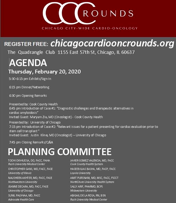 DrTochiOkwuosa's tweet photo. Next Chicago Citywide Cardio-Oncology Rounds-CCCR Thurs, 2/20 for EVERYONE in medicine #Chicardiooncrounds @cardioimage @AMGCardioOnc @NakhterMD @ChrisGans1 @rushhospitalmed @NorthwesternMed @LoyolaChicago @UICmedicine @UChicagoMed @northshoremed @advocatehealth @CookCountyMEDS https://t.co/Ok8gwCLDPu