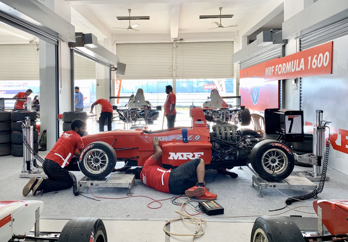 SirishChandran's tweet photo. My #MRFF1600 getting prepp’d for the two races today. Mechanics have it up on the corner weight scale + checking ride height
It’s been a steeeeep learning curve & physically killing but nothing like putting yourself in the hot seat to craft a good story #walkthetalk #racetest https://t.co/0HvPejG66A