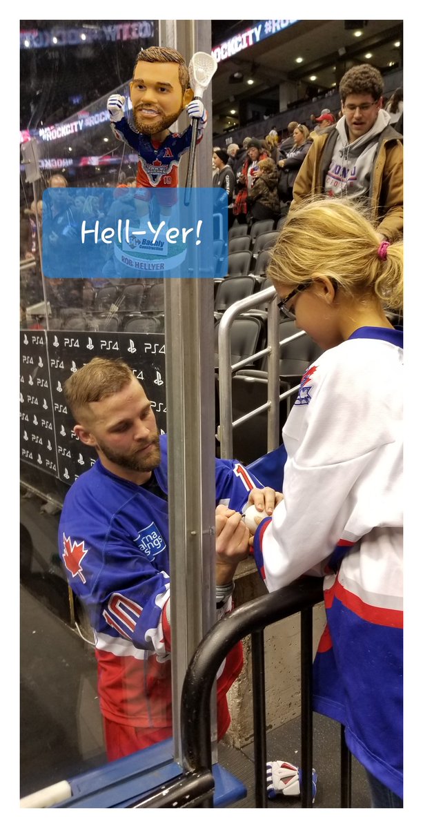 synergasms's tweet photo. @robhellyer10 ain't no bobblehead! Taking extra time for a young fan. Hell-Yer!  @TorontoRockLax @beachesgirlslax @BeachesLacrosse https://t.co/MReJS5aNut