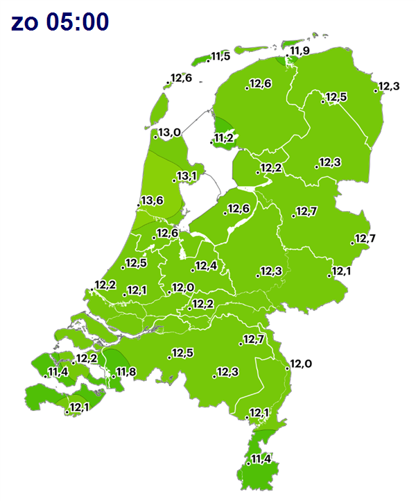 EdAldus's tweet photo. Moet je nou de temperatuur van 5:00 uur eens zien. Het is toch niet te geloven?! In het Rijnmondgebied in Hoek van Holland een temperatuur van 12,2°. Landelijk hoogste in IJmuiden met 13,6°. Het is winter mensen! Normaal is het op Rotterdam Airport -0,3° in de nacht. https://t.co/YUBGfFJQT8