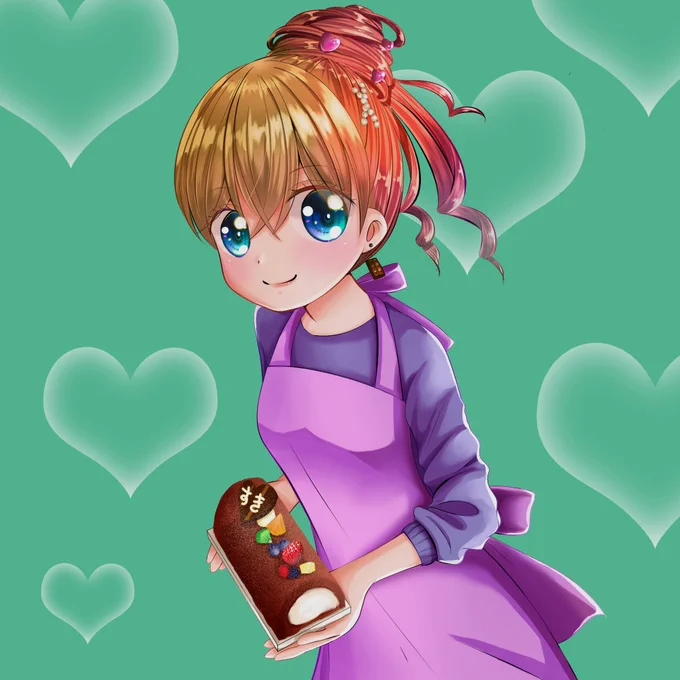 バレンタイン2 #オリジナル #女の子 #イラスト #デジタル #バレンタイン #ロールケーキ 