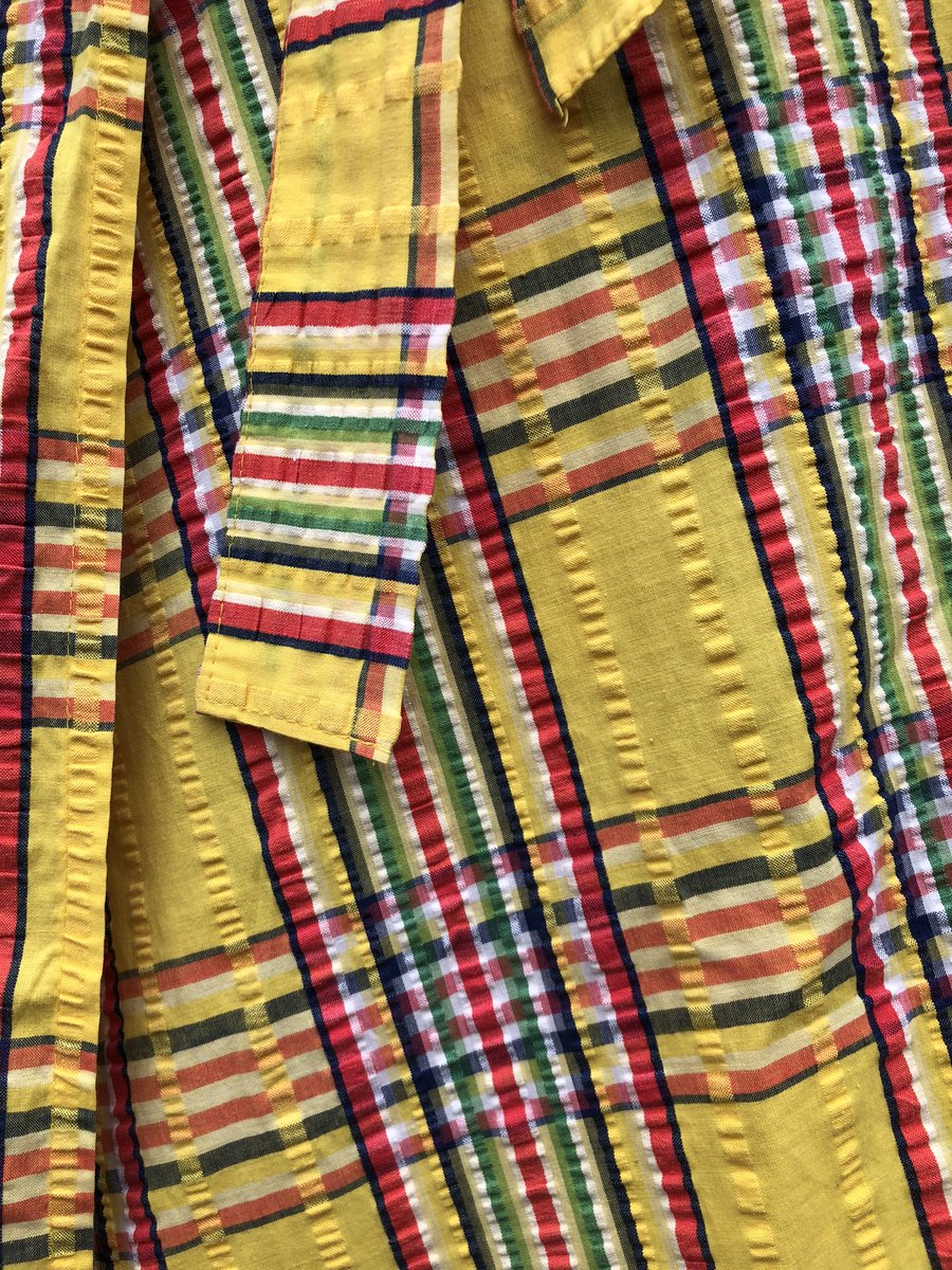 下北沢 古着屋 プチコション 70s Wrap Skirt 黄色のチェック柄ラップスカートさんです サッカー生地なのも 配色も昭和レトロです プチコション本店