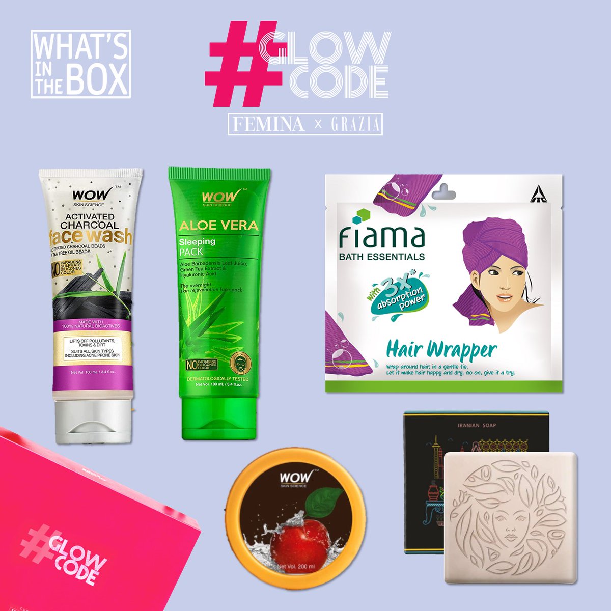 FeminaIndia's tweet image. We’ve curated beauty and skincare products that’ll take you from drab to fab in minutes. All you have to do is log on to femina.in/glowcode #GlowCode #Femina #Grazia #BeautyBag  @lovecolorbar
@JuicyChemistry @MyGlamm
@OH_IND @LivonSerum @FiamaIndia @SoulTree_In @KayaYouth