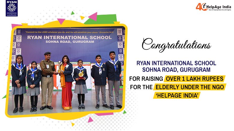 RyanIntlGrp's tweet photo. #RyanInternationalSchool, Sohna Road, raised more than 1lakh rupees for the elderly under the NGO '@HelpAgeIndia_'. Every #Ryanite took an effort to collect funds to aid the elderly. We are proud of our #Ryanites for working towards a cause of kindness. https://t.co/9ezCun7LGs