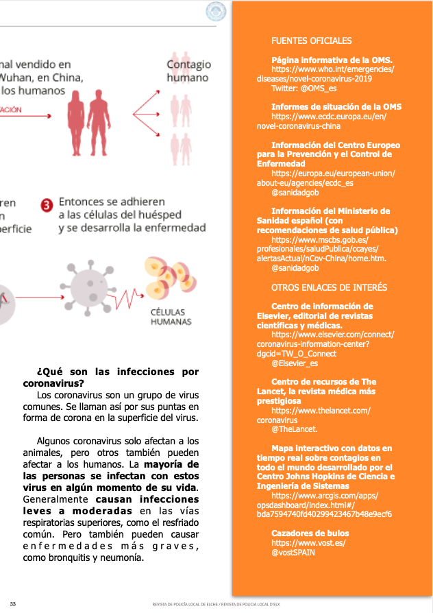 policiaelche's tweet photo. El artículo de @Prote_Elche de este mes trata sobre el #coronavirus y la importancia de seguir #fuentes oficiales para estar correctamente informado.
Puedes leerlo entero en la revista de este mes: https://t.co/27zXzevKr7
#RevistaPLE https://t.co/VAtxXeZqIR