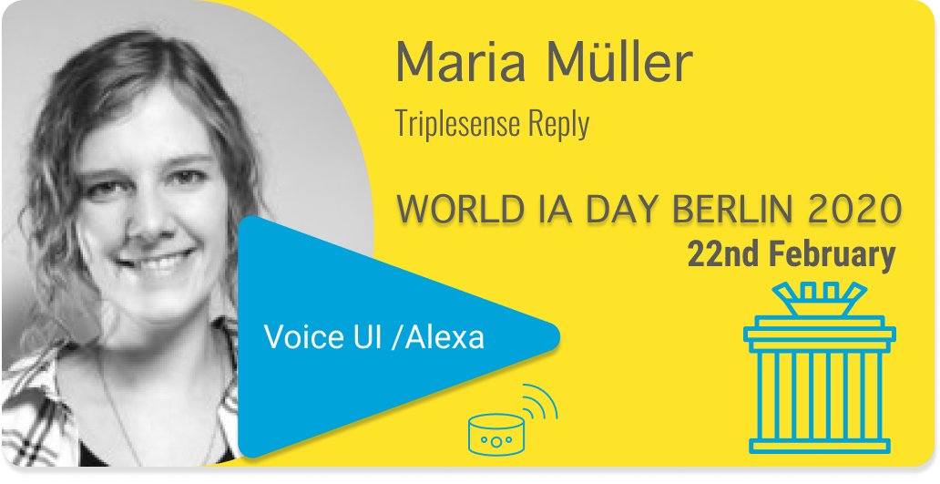 berlinlean's tweet photo. MarialMüller
 from 
@voice_reply
 will be talking about #alexa #voiceui at 
@WorldIADay
 #berlin 
Join us https://t.co/qzX79GjZtX
#wiad  #wiadberlin #berlin #design #ux #ia #voice #ai https://t.co/87xlxj4B3b