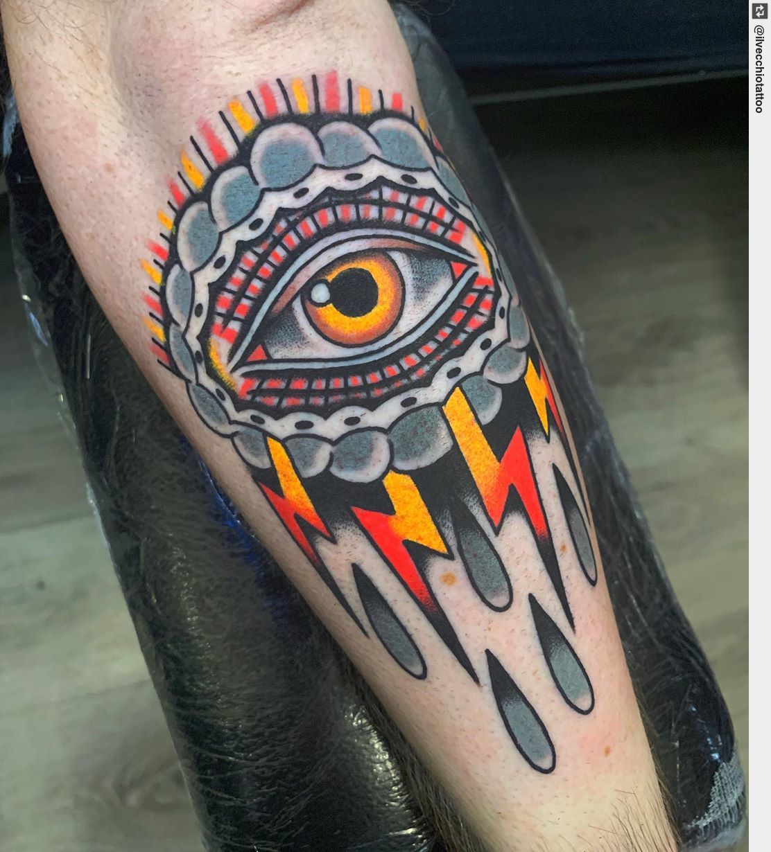 traditional tattoo with banner of an all seeing eye cloud 11857400 Vector  Art at Vecteezy