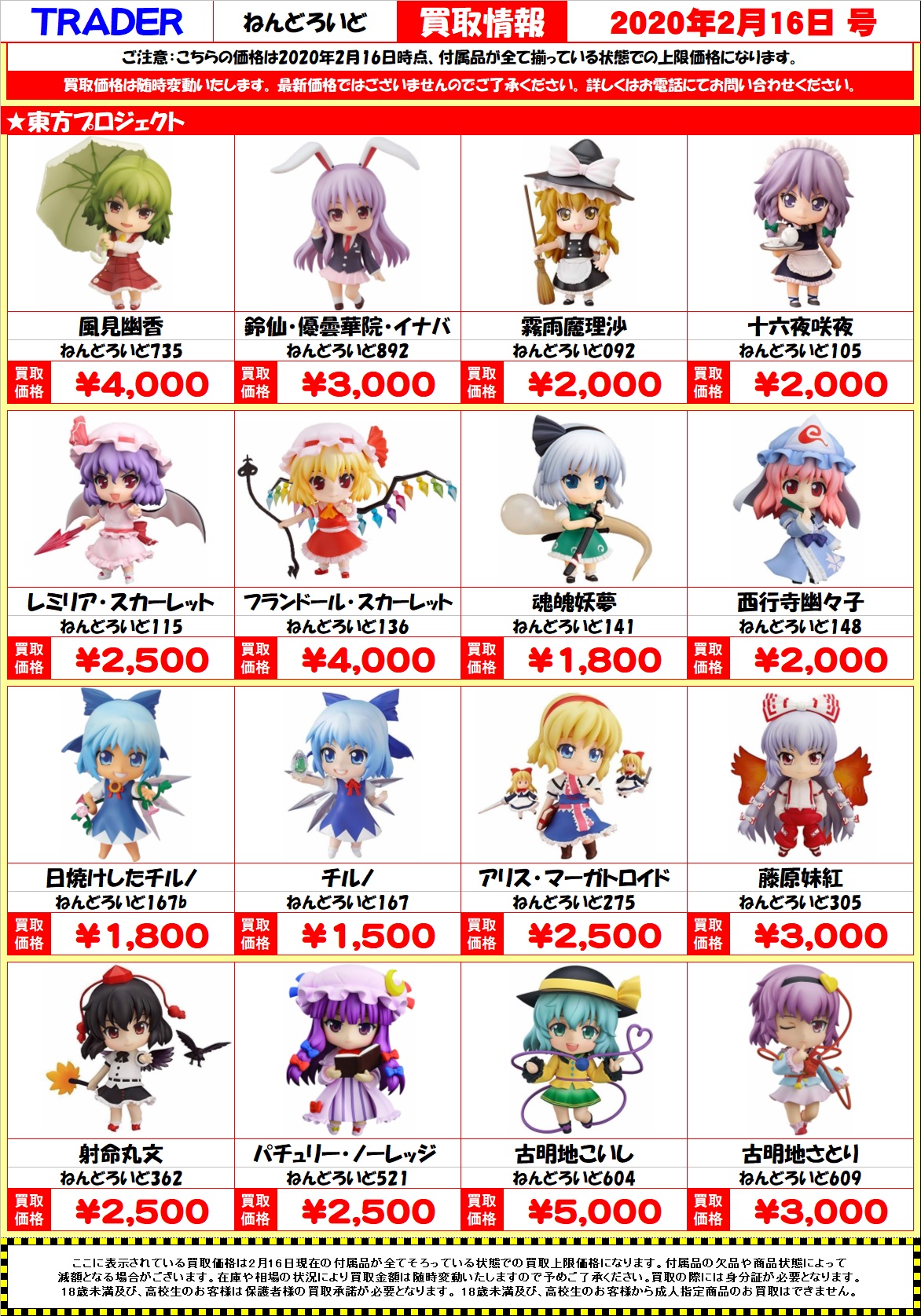 秋葉原トレーダー Hobby ねんどろいど買取価格 東方プロジェクト の買取価格表です ねんどろいど 秋葉原トレーダー T Co Izwluyskdb Twitter