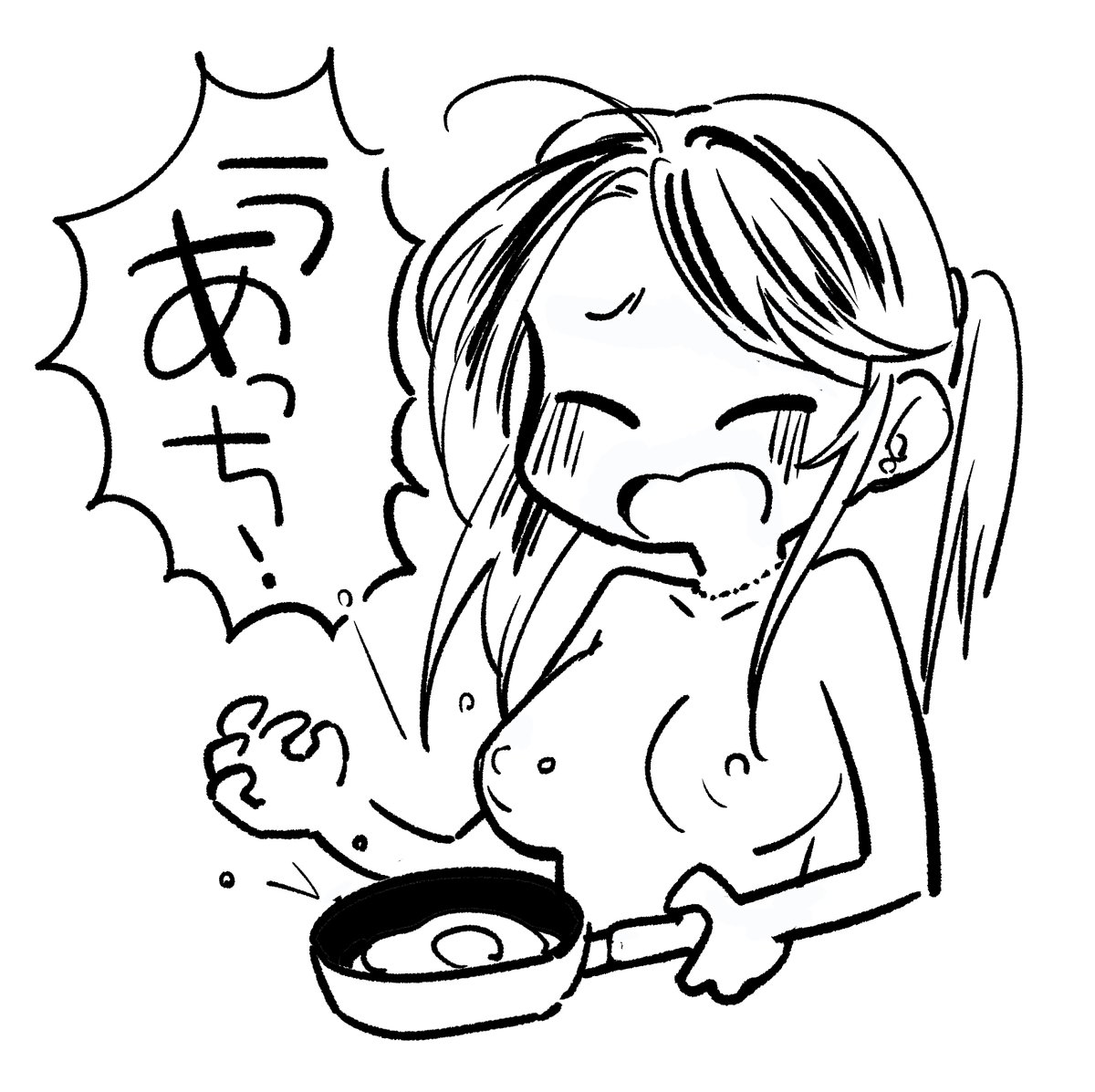 乳首に油が跳ねたマキさん 