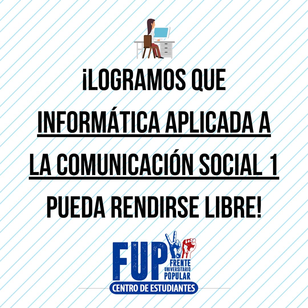 Descaunnecom's tweet photo. LOGRO DE GESTIÓN | Por pedido de lxs Estudiantes y en cumplimiento con el artículo 35° del Régimen Pedagógico de la Facultad de Humanidades, logramos que la materia Taller de Informática Aplicada a la Comunicación Social I pueda rendirse libre en las mesas de exámenes. 💪 https://t.co/6huC6QhTvf