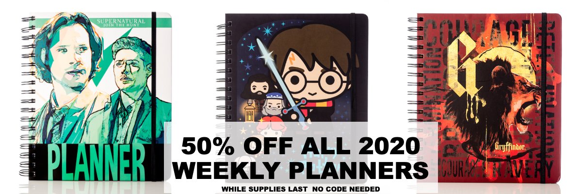 KJonair's tweet photo. Our new episode of the @KindaNerdyGirls will be ready to ride to work with you Monday morning! But today you don't have to wait for 50% OFF from our podcast partner &amp; co-host Shelley @Quest_Journals! Save NOW on 2020 planners! No code needed. :) #spnfamily #harrypotter #podcasts https://t.co/3qFEW5E1ZU
