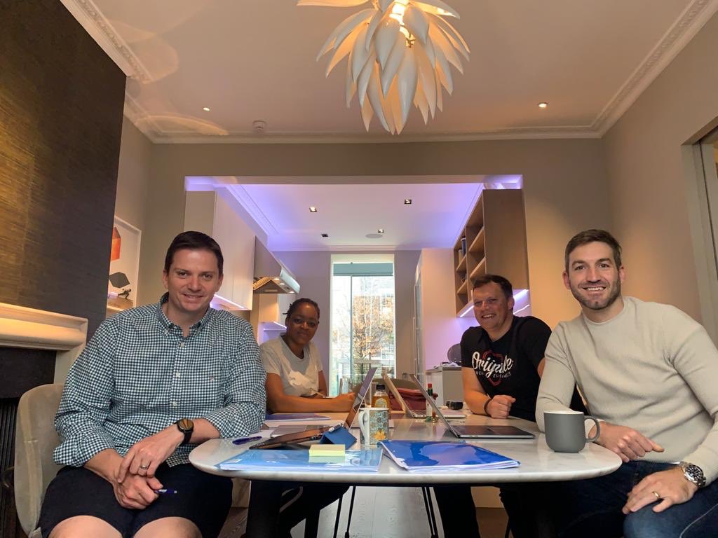 The Hlayisani team making good use of a rainy Sunday morning in London - 25 legal agreements to sort, luckily we love what we do!