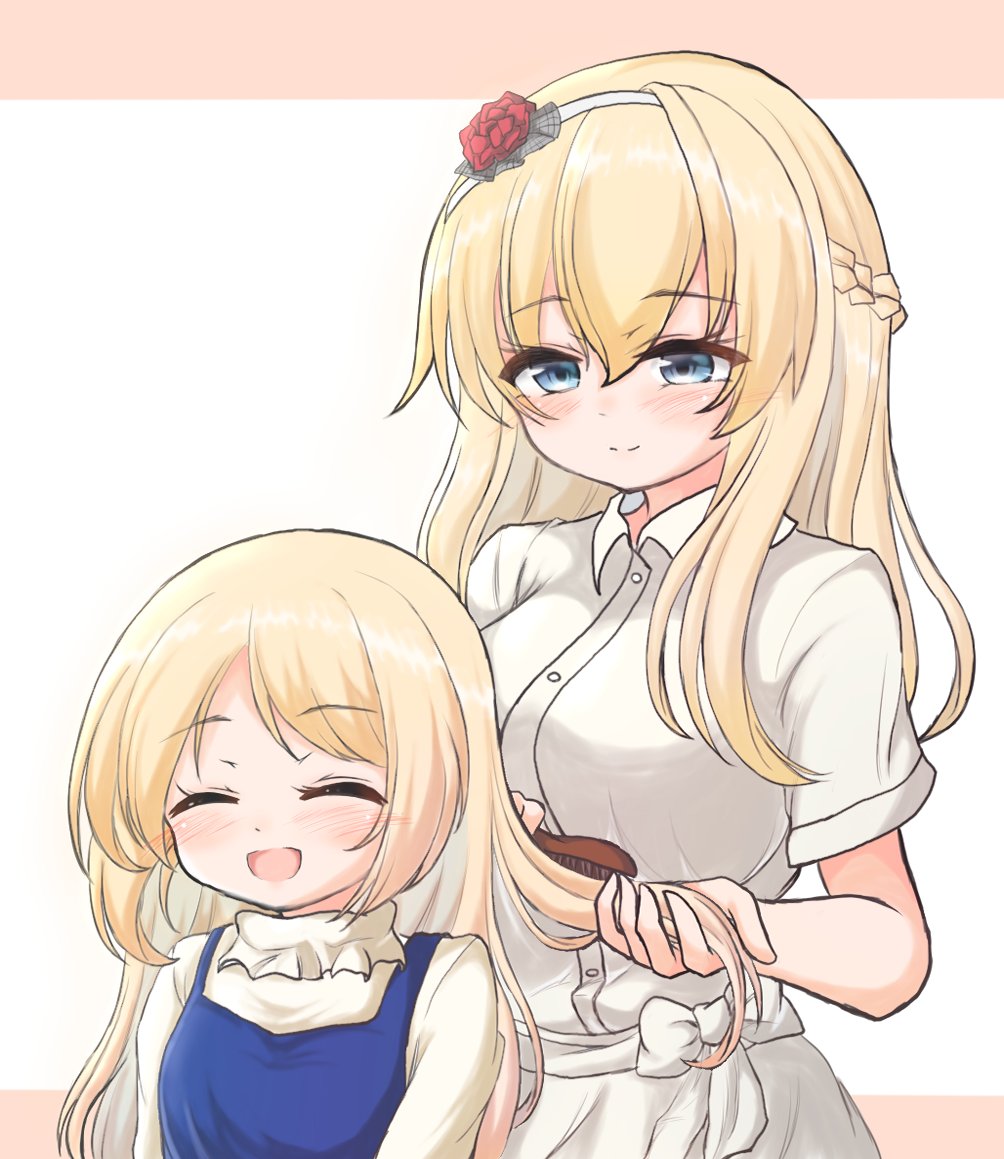 warspite (kancolle) multiple girls 2girls blonde hair long hair dress blue eyes braid  illustration images