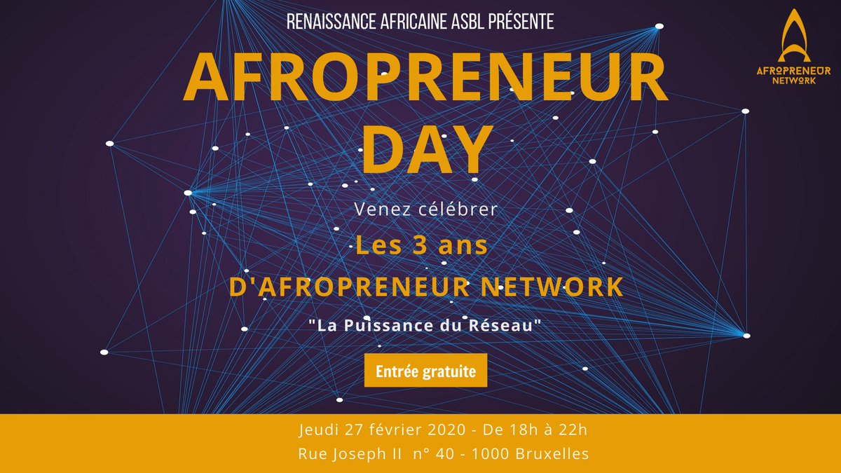 Afropreneur Network (@afropreneurnet) on Twitter photo Venez célébrer les 3 ans d' <a href="/AfropreneurNet/">Afropreneur Network</a>, jeudi 27 février avec un grand nombre des intervenants de ces trois dernières années. Entrée gratuite mais sous inscription : bit.ly/AfropreneurDay #afropreneur #afropreneurnetwork #anniversary Venez célébrer les 3 ans d' <a href="/AfropreneurNet/">Afropreneur Network</a>, jeudi 27 février avec un grand nombre des intervenants de ces trois dernières années. Entrée gratuite mais sous inscription : bit.ly/AfropreneurDay #afropreneur #afropreneurnetwork #anniversary
