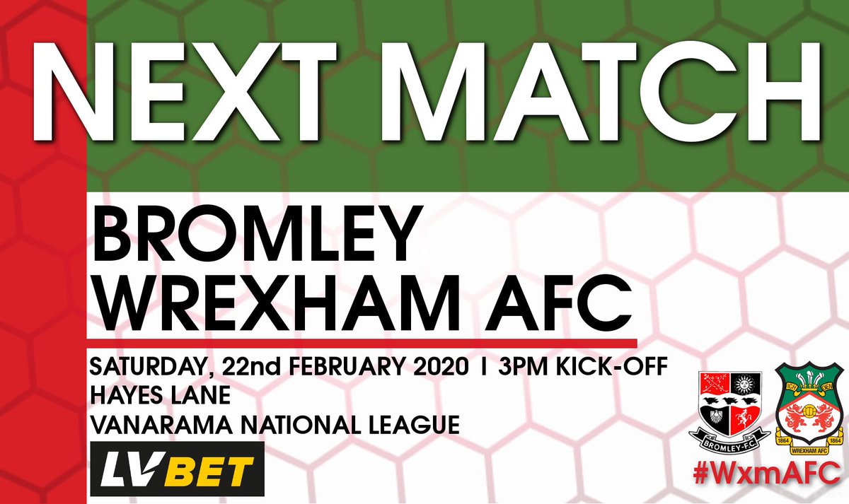 Wrexham AFC (@wrexham_afc) on Twitter photo β½οΈ NEXT MATCH
π <a href="/bromleyfc/">Bromley FC</a>
π Hayes Lane
π
Saturday, 22nd Feb.
β° 3pm Kick-off
π <a href="/TheVanaramaNL/">Rocco π²πΈ</a>
π wxmafc.uk/31WWKeg
π΄βͺοΈ #WxmAFC β½οΈ NEXT MATCH
π <a href="/bromleyfc/">Bromley FC</a>
π Hayes Lane
π
Saturday, 22nd Feb.
β° 3pm Kick-off
π <a href="/TheVanaramaNL/">Rocco π²πΈ</a>
π wxmafc.uk/31WWKeg
π΄βͺοΈ #WxmAFC