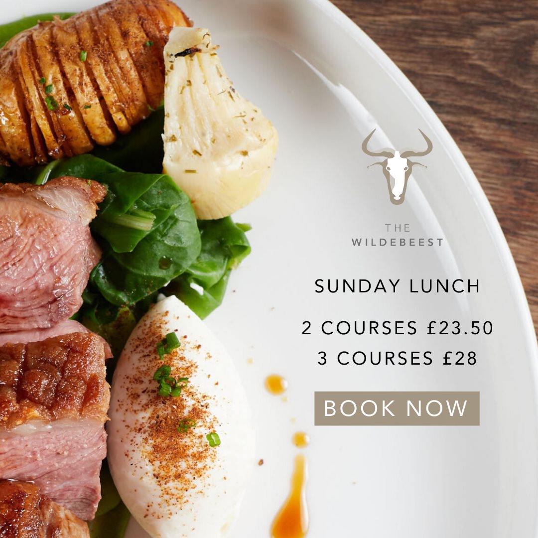Sunday Lunch at The Wildebeest...

Book now to dine from our Sunday Lunch served 12-3pm. Two courses for £23.50 or Three courses for £28.00.

bit.ly/WILDEBOOK

#sundaylunch #relaxedfinedining